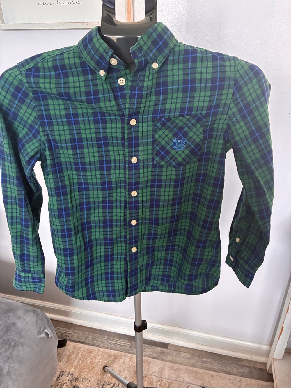 Chaps Green and Blue Plaid Button-Down Shirt